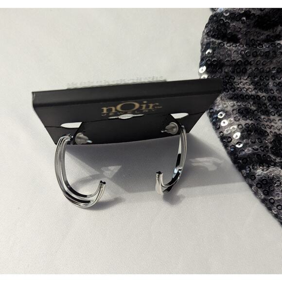 nOir Silver Tone Double Hoop Earrings - Picture 5 of 8